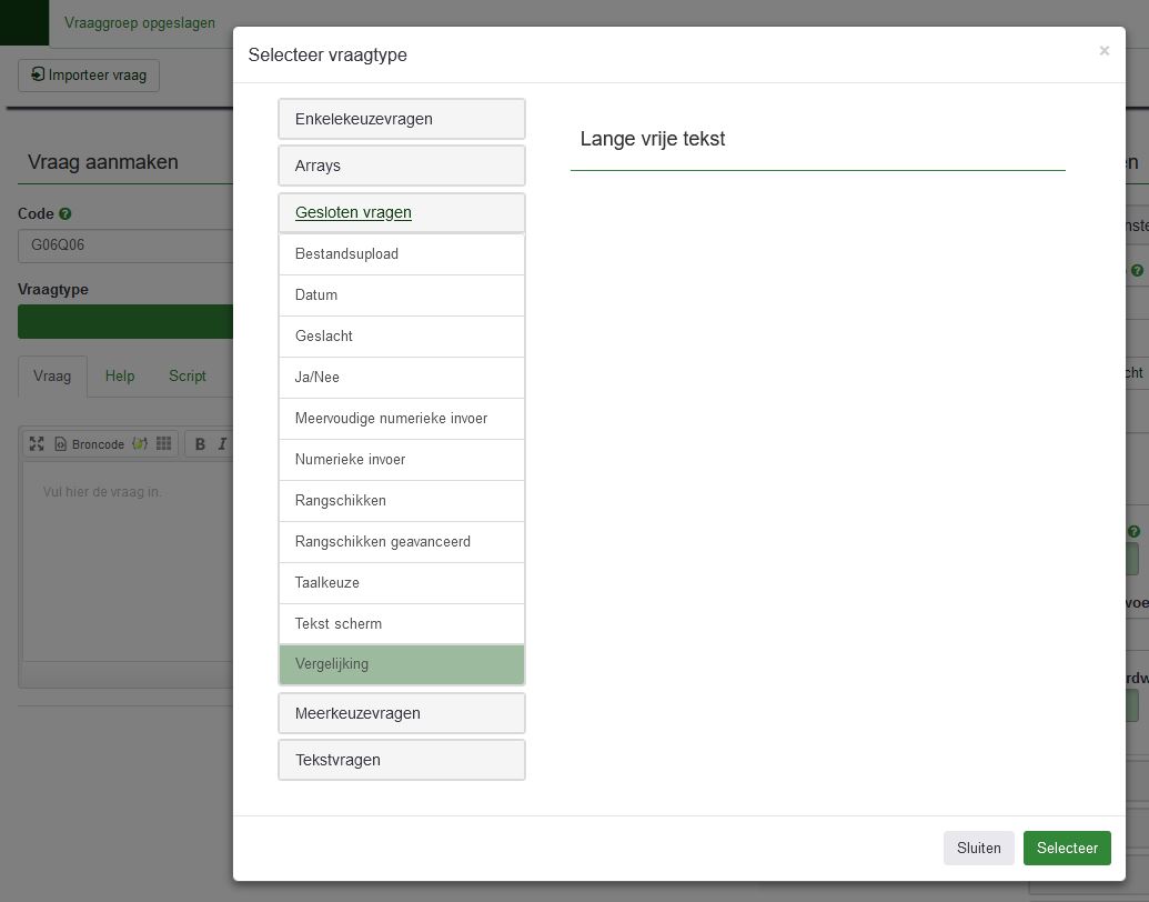 Vraagtype voor vergelijkingen.